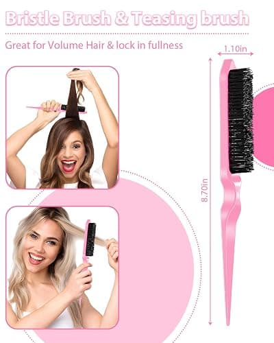 Slick Back Hair Brush, Edge Brush, Hair Accessories Comb Set 3Pcs, Rat Tail Comb for Parting Hair, Teasing Comb for Add Volume Fullness, Edge Brush for Edge Control Black Hair thumbnail 5