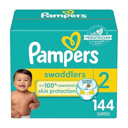 Pampers Swaddlers Diapers, Size 2 (10-22 lbs), 144 Count, Absorbent, Keeps Baby Dry and Comfortable, Skin Safe Disposable Baby Diaper - Image 1