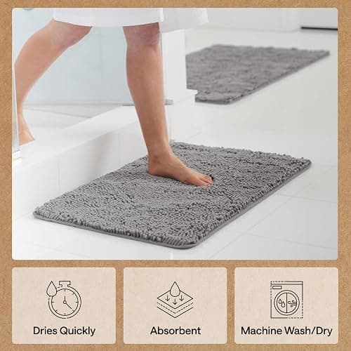 GORILLA GRIP Bath Rug Mat for Bathroom, Absorbent Chenille, 24x17 Gray | Soft Thick Quick Dry Microfiber Mats, Rubber Backing, Machine Washable Tub and Shower Floor Rugs, Home Decor Essentials thumbnail 7