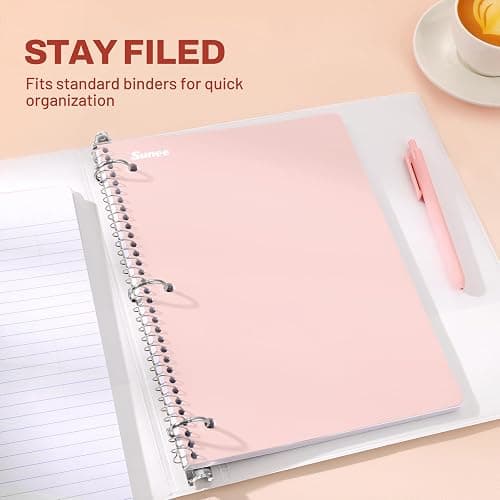 SUNEE Spiral Notebooks, 1-Subject, 5 Pack, College Ruled Paper, 8" x 10-1/2", 70 Sheets per Notebook,3-Hole Punched Paper, Pink,Purple, Blue, Green, Yellow Spiral Lined Notebooks for School,Work thumbnail 4