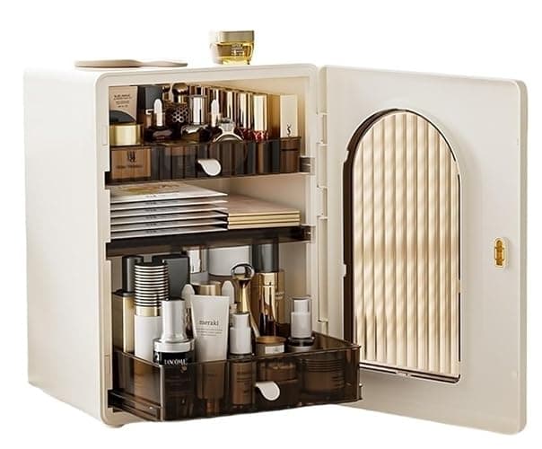 TPTBON Makeup Organizer with 3 Adjustable Layers, Skincare & Cosmetic Storage Box for Vanity, Bathroom, Bedroom Desk(White) - Image 1