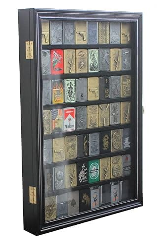 56 Lighters Display Case Cabinet Shadow Box Compatible with Zippo Lighers Sport Military Lighters Match Books Black Finish thumbnail 2