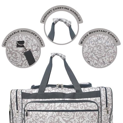 NGIL Canvas 23" inch Duffle Bag (Damask Vine-Gray) thumbnail 5
