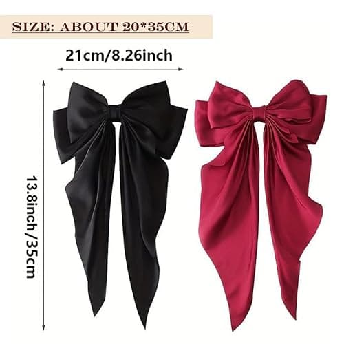 FYIMUYI Silky Satin Oversized Long-tail Bow Clip, Large Black Hair Bow for Women Girl, Hair Accessories with Long Tail, 1Pcs thumbnail 5