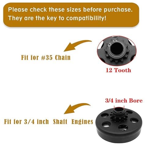 Centrifugal Clutch 3/4" Bore 12 Tooth for #35 Chain, Perfect for Predator 212, Honda GC GX Engines and Most 2-6.5HP Small Engines. Fit for MiniBike, Go Kart, Lawnmower, Included Bolt and Washer Kit. thumbnail 4