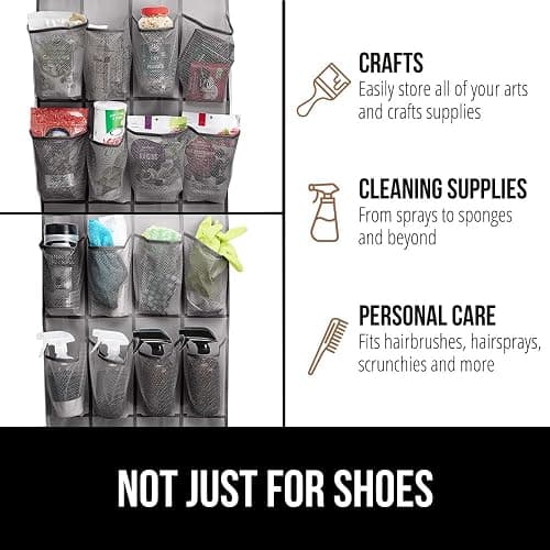 GORILLA GRIP Over the Door Shoe Organizer, 24 Large Breathable Mesh Pockets, Space Saving Hanging Storage Holder, Closet Rack Hanger Holds Up to 40 lbs, Hangs on Closets for Shoes, Accessories, Gray thumbnail 6