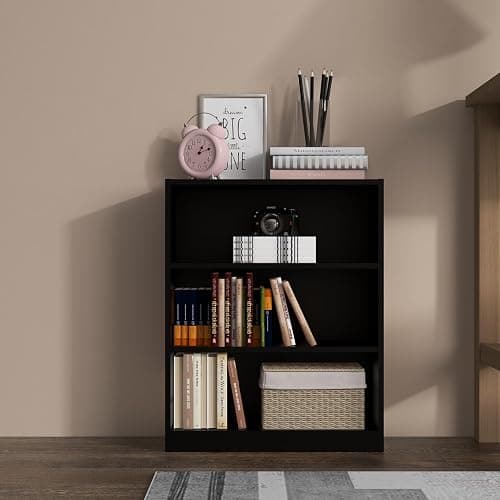 Panana Extra Large Bookcase, 5/6 Tier Wooden Cube Shelves Soild Wood Bookself Storage Organizer Display Shelf Free Standing Unit For Living Room Home Office (Black, 3 Tier) thumbnail 2
