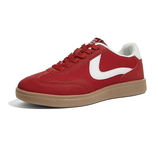 LUCKY STEP Women's Retro Fashion Sneakers Classic Casual Walking Shoes Non Slip Comfort Skate Shoes - 8 - Red - Image 1