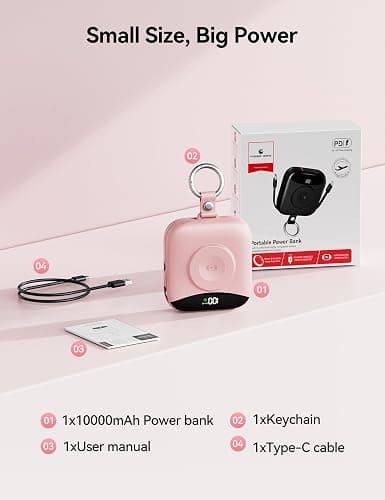 Portable Charger Power Bank, 10000mAh Fast Charging Power Bank with Built-in Cables, Travel Keychain Battery Pack with LED Display for iPhone Samsung Android iPad iWatch Charger 11/10/9/8/Ultra,Pink thumbnail 12