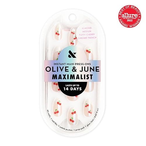 Olive & June Maximalist Press-On Nails, Puffy Cherry French | Salon-quality glue-on manicure kit; 42 non-toxic fake nails in 21 sizes, recycled materials, realistic look, lasts 14 days thumbnail 2