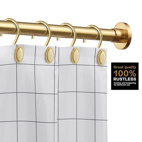 Shower Curtain Hooks, Decorative Acrylic Shower Curtain Rings, Rust Resistant Metal Shower Hooks for Bathroom, Glide Shower Rings for Shower Curtain and Liner, Set of 12, Gold - Gold thumbnail 2