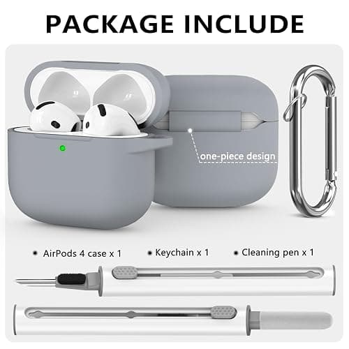 Ljusmicker for AirPods 4 Case Cover 2024 with Cleaner Kit,Soft Silicone Protective Cover for Apple AirPods 4th Generation for Women Men,AirPod 4 Case Accessories with Keychain-Light Grey thumbnail 3