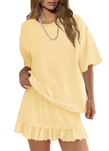 Panadila Women 2 Piece Skirt Sets Short Sleeve Tops Flowy Skirts | Summer Matching Sets, Lounge Set, Beach Vacation Outfits, Mini Skirts, Going Out, Crew Neck, Oversized Tshirts, Pleated Skirt thumbnail 3