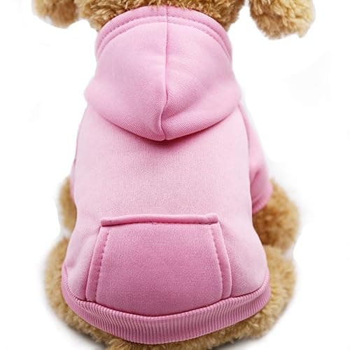 Jecikelon Winter Dog Hoodie Sweatshirts with Pockets Warm Dog Clothes for Small Dogs Chihuahua Coat Clothing Puppy Cat Custume (Pink, Medium) - Image 1