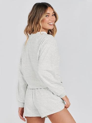 MEROKEETY Women's 2025 Fall Oversized Batwing Sleeve Lounge Sets Casual Top and Shorts 2 Piece Outfits Sweatsuit thumbnail 3