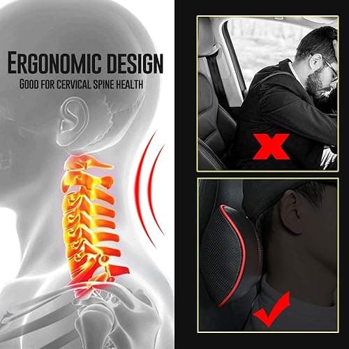 HAOTULE Car Leather Neck Pillows, Neck Rest Cushions,100% Memory Foam Cervical Support, Comfortable Travel car Seats and Home Office Soft Pillows, Black a Set (2 pcs) thumbnail 6