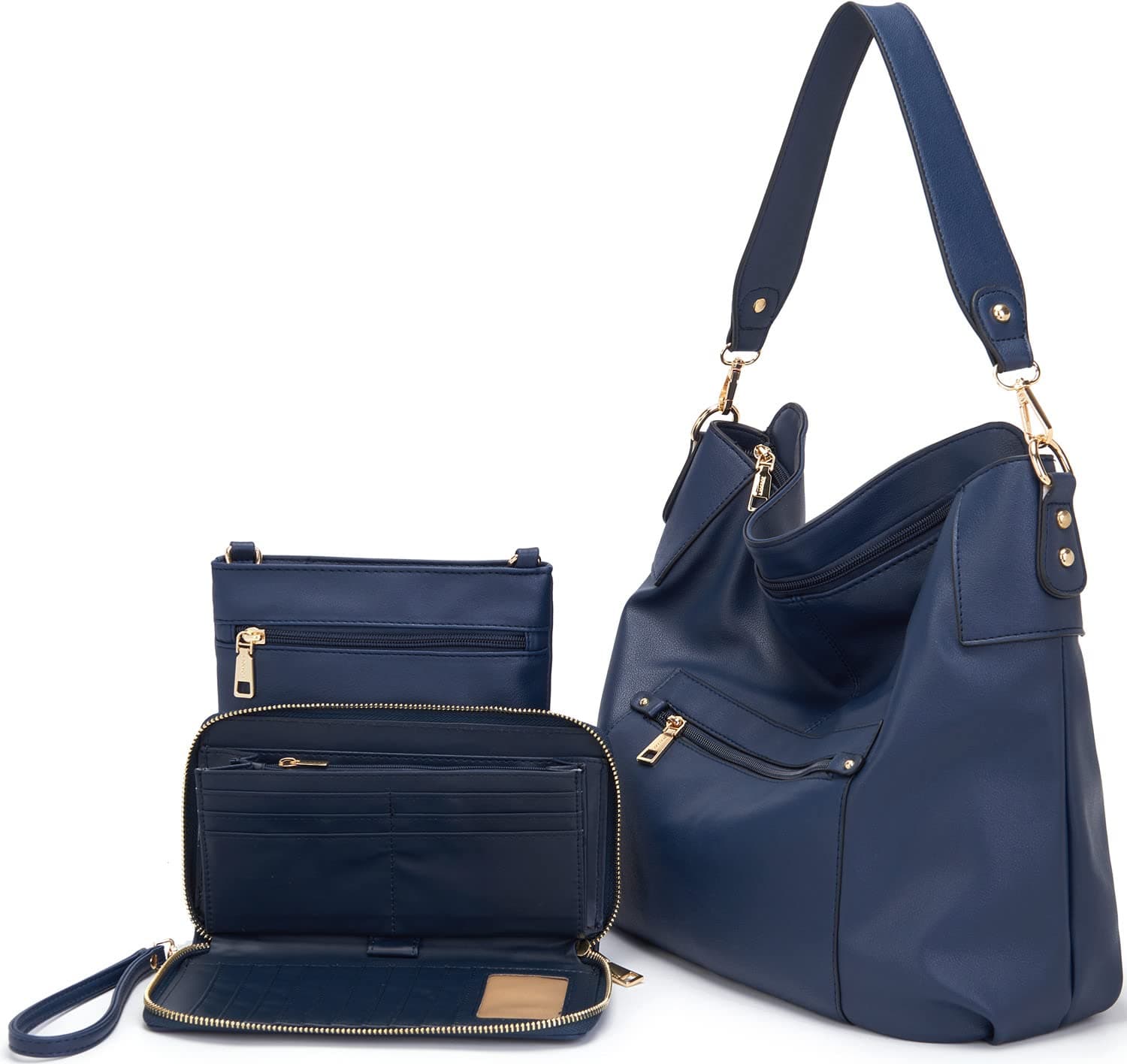 Large Crossbody Bags Ladies Shoulder Handbags Purse and Wallet Set for Women Totes Hobo Purses - 3pcs/Set Navyblue - Image 1