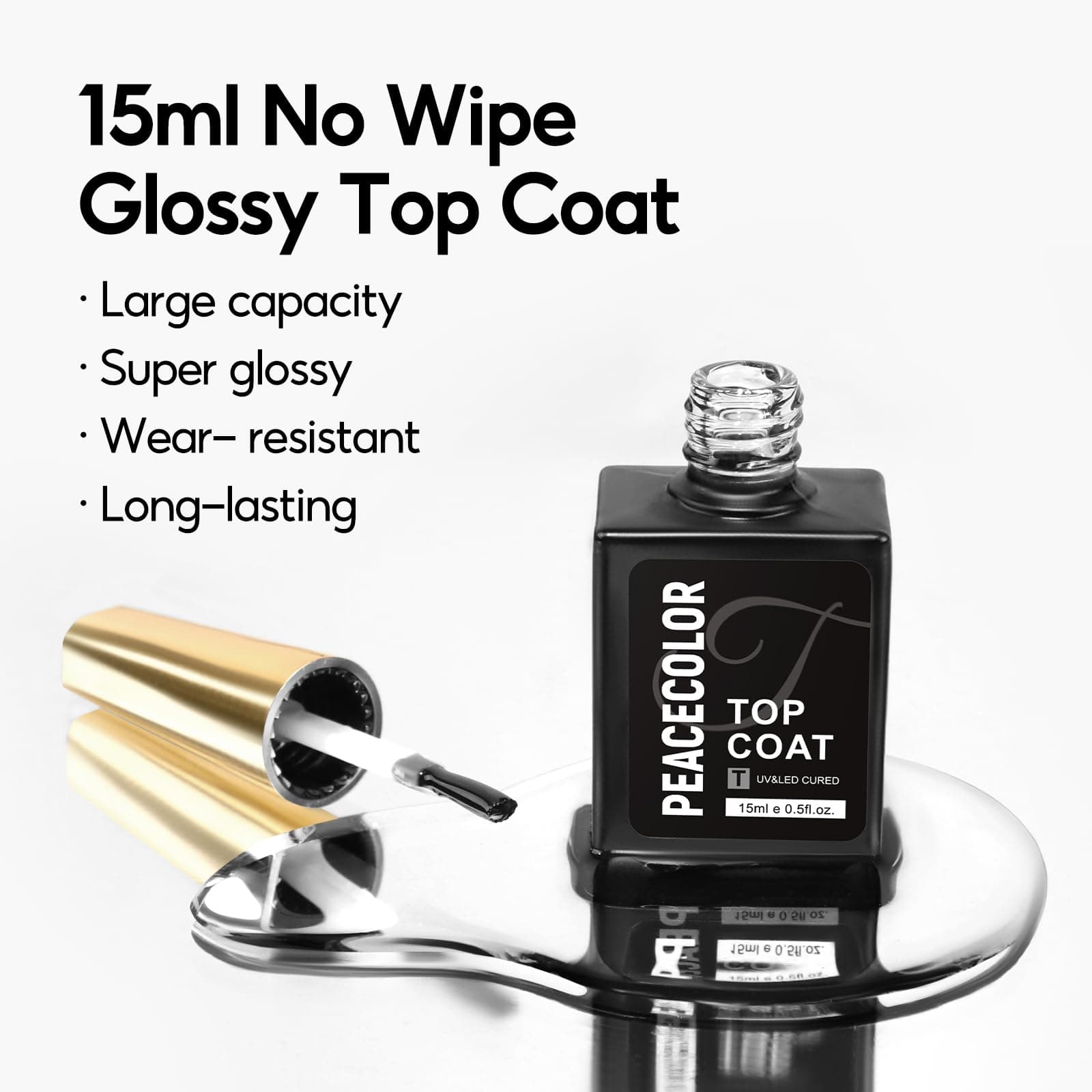 PEACECOLOR No Wipe Top Coat - 15ML Top Coat for Gel Nail Polish Long Lasting Nail Studio DIY Home thumbnail 5