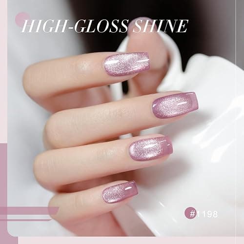 RARJSM Nude Cat Eye Gel Polish Set 6 Pcs Sparkle Diamond Glitter Sheer Purple Soft Pink Chanpagne Gold Velvet Ice Jelly Glass Cateye Gelpolish with Magnet Stick UV LED Curing Requires Home Manicure thumbnail 2