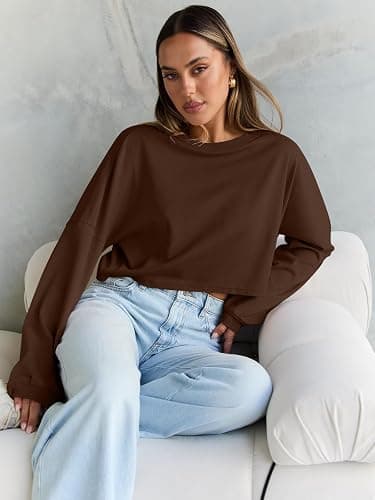 Trendy Queen Cropped Sweatshirts for Women Oversized Crewneck Sweaters Long Sleeve Tops Fall Winter Clothes 2025 thumbnail 5