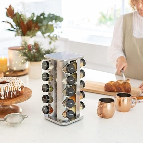 Orii 20 Jar Spice Rack with Spices Included - Revolving Tower Organizer for Kitchen Spices and Seasonings, (Stainless Steel) thumbnail 9