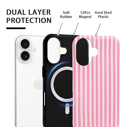 NITITOP for iPhone 16 Plus Case Magnetic Stripe - Pink | Cute, Compatible with MagSafe, Matte, Vertical, For girl woman man boy, Dual-Layer Soft TPU Hard Back, Shockproof thumbnail 2