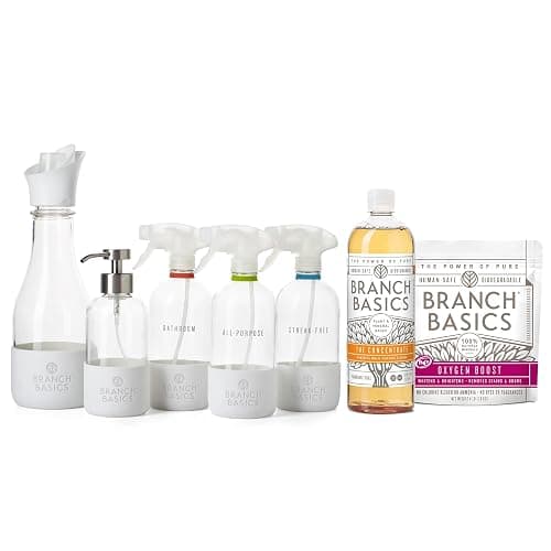 Branch Basics Premium Starter Kit in Glass: All Purpose Cleaner, Glass Cleaner, Bathroom Cleaner, Wash Bottle, and Laundry Bottle (3 Glass Spray Bottles + Concentrate) Fragrance-Free - Image 1
