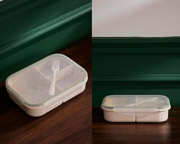 SEVENY Bento Box Natural Wheat Fiber Material,Ideal Leak-Proof Bento Box Adults,Lunch Box for Women,BPA-Free Lunch Box,Reusable Meal Prep Container for Body Builders, White thumbnail 8