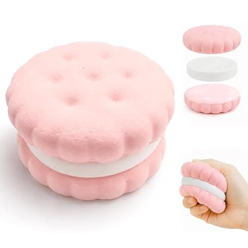 Slow Rising Squishy Bread, 3 Layers Detachable Soft Cookie Pink Squishies ,Sandwich Shaped Stress Relief Fidget Toys, Cute Food Squishies for Kids Adult Party Favors - Image 1