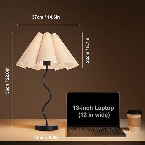 KUNJOULAM Small Table Lamp, Bedside Nightstand Lamp with Umbrella Form Fabric Lampshade Black Base, Morden Mini Desk Lamp for Bedroom Home Office Decor thumbnail 3