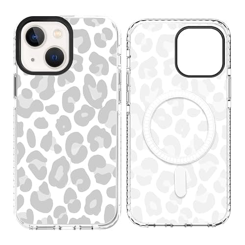 SAKUULO Magnetic for iPhone 14 Case Light Gray Leopard Print Pattern [Compatible with MagSafe] Wireless Charge Slim Shockproof Case for iPhone 14 Phone Case, Gray Leopard (6.1") - Image 1