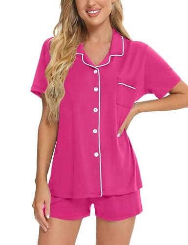 SWOMOG Womens Button Down Pajamas Set Short Sleeve Sleepwear Bride Soft Pj Lounge Sets XS-3XL thumbnail 3