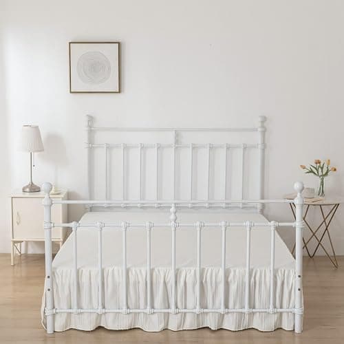 Striped Tufted Bed Skirt Twin Size, Ruffled Bed Skirt with Split Corners, Twin Bed Skirts 18 Inch Drop, Ivory, 18" Twin thumbnail 5