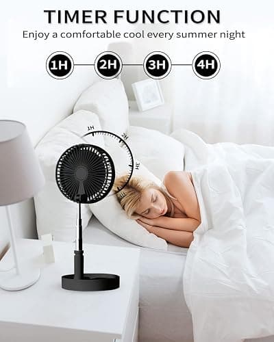 UN UNITEDTIME Desk and table fan, foldable Fan Portable Travel Fans Battery Operated,Adjustable Height My Foldaway fan with remote Control Timer, 4 Speed Settings (Pink) - Pink thumbnail 6