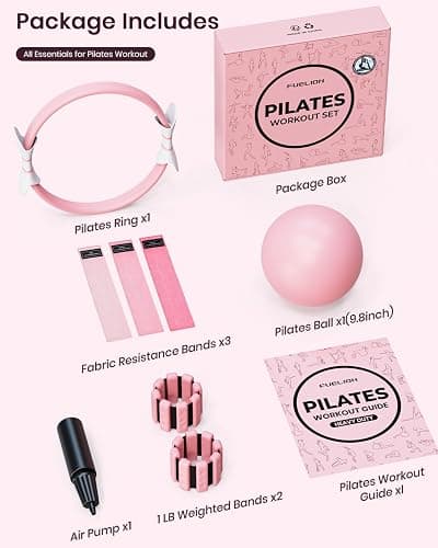 Fuelion Pilates Ring Set, Magic Circle Yoga Ring, Pilates Ball, Adjustable Ankle Wrist Weights, Resistance Bands, Mini Ball, Pilates Starter Kit for Strength, Workout Guide Included thumbnail 6