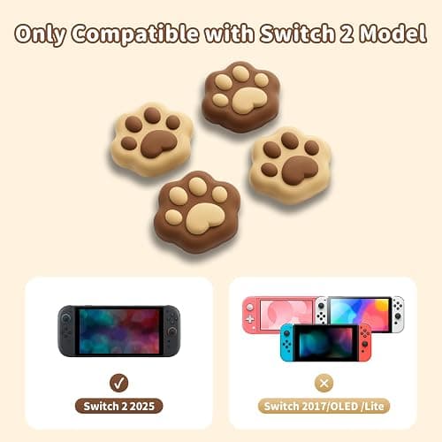 GeekShare Cat Paw Joystick Caps Compatible with Switch 2, Anti-Slip Silicone Thumb Grip Caps for Switch 2025, Milk Tea Brown, 4pcs thumbnail 2