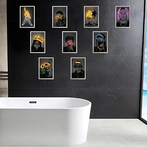 AKRFUWE Printed Posters, 9Pcs Rapper Singers Neon Design Decorative Abstract Modern Paintings Wall Art Prints Unframed Decor for Home Office Bedroom Living Room Bathroom (Rapper Singers-1, 12x18 inch - 12x18 inch Unframed - Rapper Singers-1 thumbnail 6