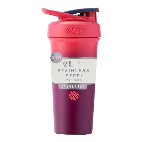 BlenderBottle Sport Sleek Insulated Stainless Steel Shaker Bottle with Wire Whisk, 25-Ounce, Sangria Ombre – Protein Shakes & Hydration for Athletes & Fitness Enthusiasts, Easy Mixing, Slim Easy to Hold, Keeps Drinks Cold, Lockable Lid - Image 1