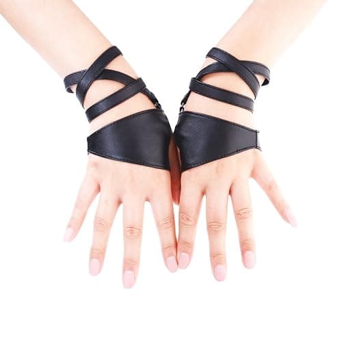 JISEN Women Half Palm Fingerless PU Leather Night Bar Band Up Punk Gloves thumbnail 2