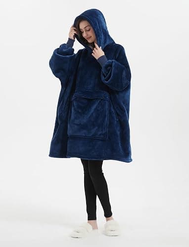 KFUBUO Wearable Blanket Hoodie for Adults Sherpa All Patterns Oversized Sweatshirt Blanket with Pockets Gifts for Mom Navy thumbnail 3
