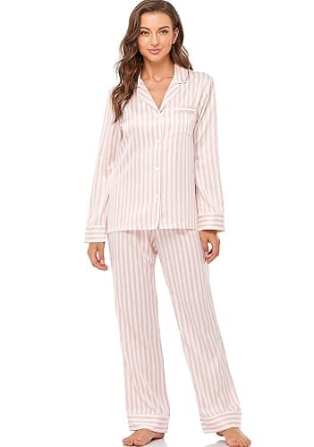 Serenedelicacy Women's Satin Pajama Set Long Sleeve Button Down Sleepwear 2-Piece Silky Pj Set - Image 1