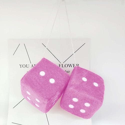 Pair 2.75” Pink with White Dots Mirror Fuzzy Plush Dice, Pink and White Soft Plush Car Decorative Hanging,Retro Square Decoration Dice for Car Hanging Accessories thumbnail 4