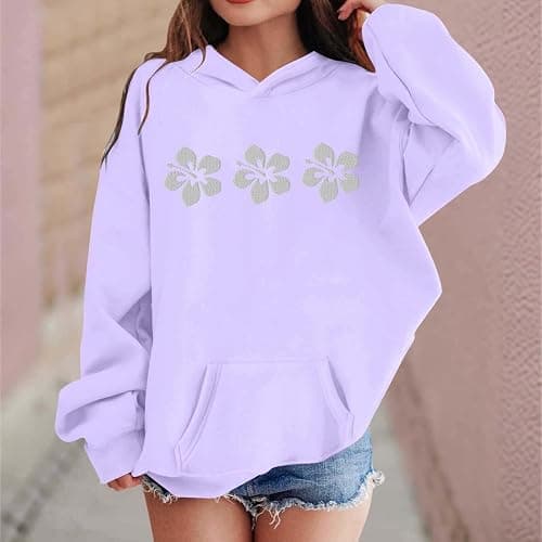 Huihong Children's Sweatshirt Hoodie Kids Girls Floral Cute Graphic Winter Long Sleeved Tops Pullover Hoody for Girls Oversized School Comfy Casual Jogging Blouse 2-13 Years thumbnail 2