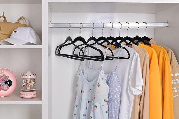 Quality Hangers 50 Pack Plastic Hangers for Clothes - Slim Non-Velvet Hangers with 360° Swivel Chrome Hook & Non Slip Notches - Ideal for Dresses Coats Shirts Jackets & More - Black thumbnail 2