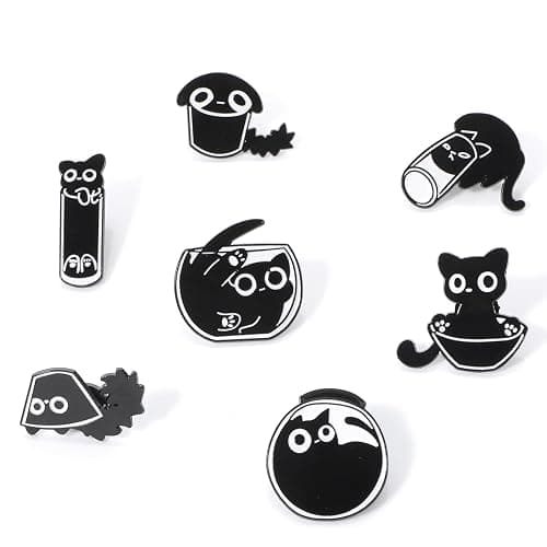 7 Pcs Enamel Pin Funny Reading Animal Brooch Alloy Cute Cartoon Lapel Pins Cat Clip Decoration Badges for Backpacks Clothes Jackets Bags Hat - Kitten and cup bowl thumbnail 7