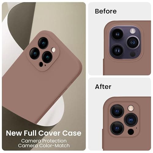 FireNova for iPhone 14 Pro Case, Silicone Upgraded [Camera Protection] Phone Case with [2 Screen Protectors], Soft Anti-Scratch Microfiber Lining Inside, 6.1 inch, Light Brown thumbnail 3