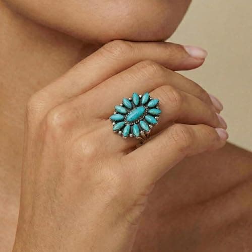 Turquoise Ring Sterling Silver 925 Genuine Gemstones Size 6 to 11 thumbnail 3