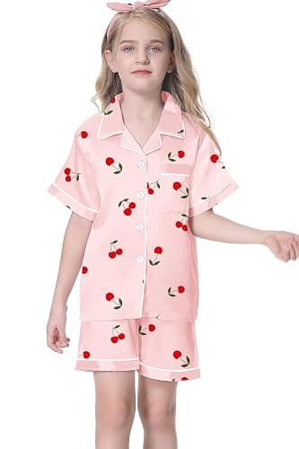 Umeyda Women & Girls Pajamas Set, Soft Satin Lightweight Silk Button-Down Top with Shorts 2 Piece PJS for Mom Boys Kids Gifts thumbnail 3