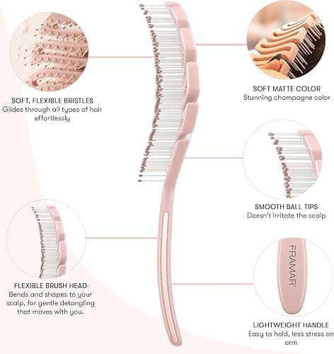 FRAMAR Flex Detangling Hair Brush – Wet Hair Brush For Women, Hairbrush Women, Wet Detangler Brush For Curly Hair, Hair Brush For Blow Drying, Curly Hair Brush, Brosse a Cheveux – Vented Champagne thumbnail 4