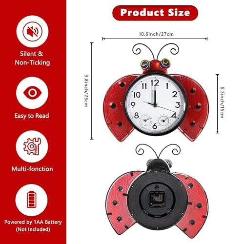 HOBYLUBY Outdoor Clock Silent Non-Ticking, Outdoor Wall Clocks with Thermometer & Humidity, Quartz Clocks Decor for Patio Garden Living Room thumbnail 3